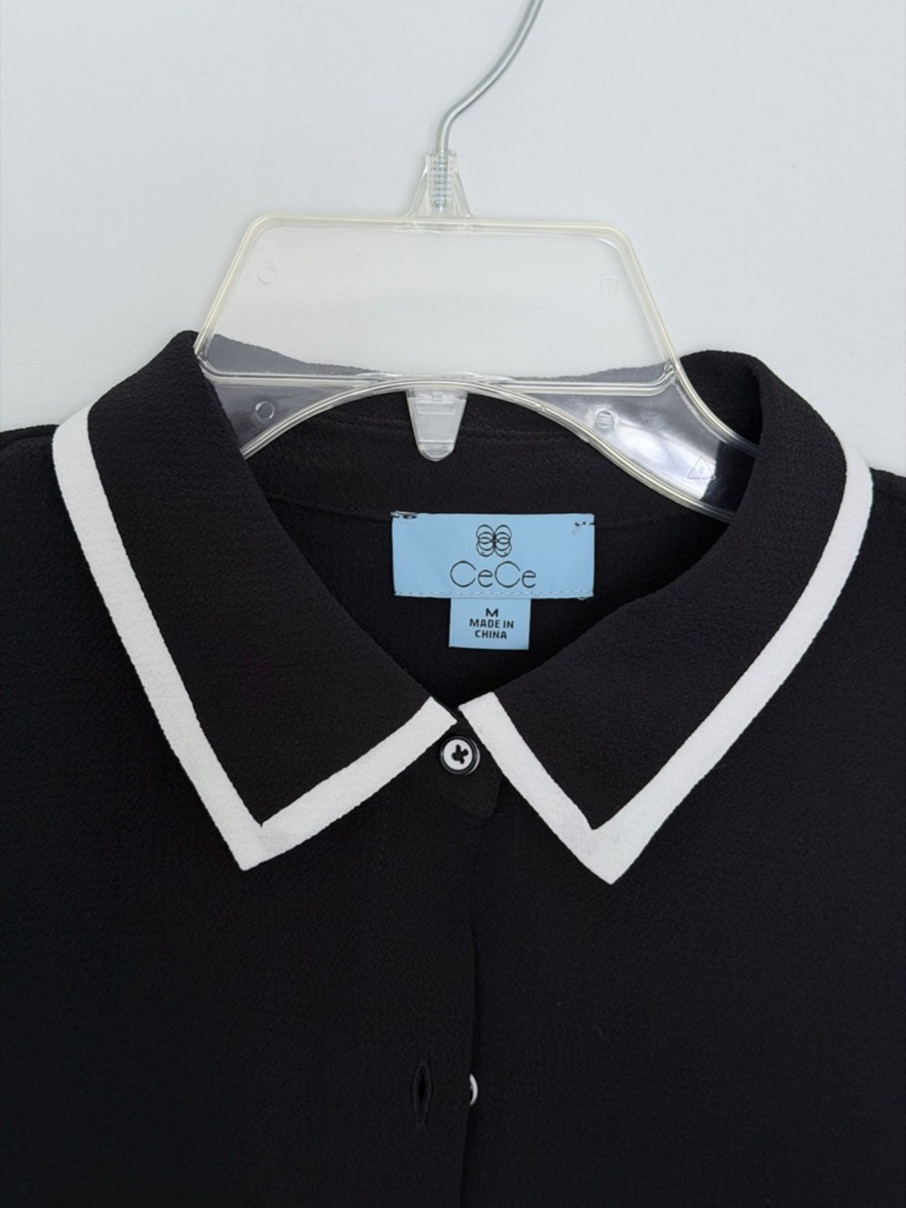 CeCe Black Blouse with White Piped Collar - Picture 2 of 5